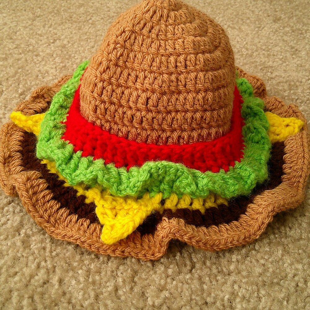 Handmade Ruffled Crochet Multicolor Girls Hamburger Hat - Picture 7 of 8